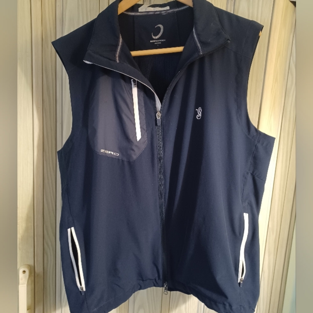 ZERO RESTRICTION Men's L Navy Blue Performance Golf Vest Gilet Full Zip